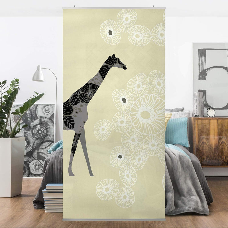 Raumteiler Kinderzimmer Retro Giraffe 250x120cm inkl. transparenter Halterung, inkl. transparenter H