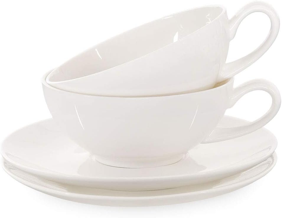 Buchensee Teetassen Set Lena aus Crystal Bone China Porzellan. 2 Tassen je 200ml mit Untersetzer in