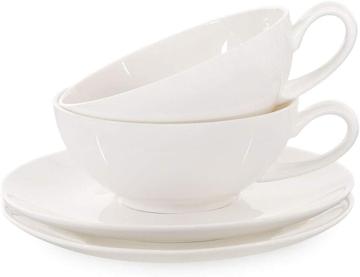 Buchensee Teetassen Set Lena aus Crystal Bone China Porzellan. 2 Tassen je 200ml mit Untersetzer in