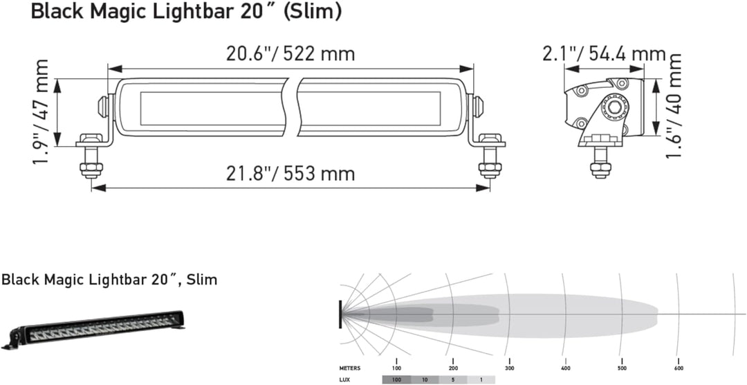 HELLA 1FJ 358 176-301 LED-Fernscheinwerfer - Black Magic Slim Lightbar 20" - 12/24V - Anbau - Kabel: