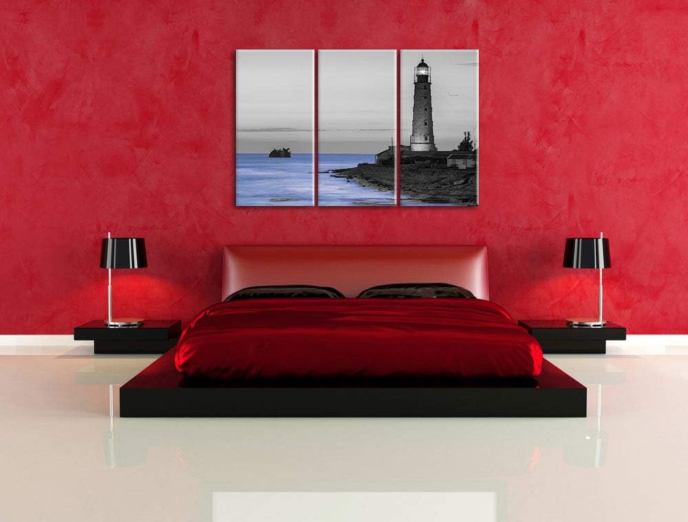 alter Leuchtturm bei Sonnenuntergang schwarz/weiss 3-Teiler Leinwandbild 120x80 Bild auf Leinwand, X