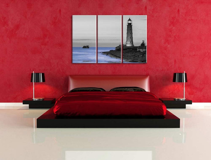 alter Leuchtturm bei Sonnenuntergang schwarz/weiss 3-Teiler Leinwandbild 120x80 Bild auf Leinwand, X