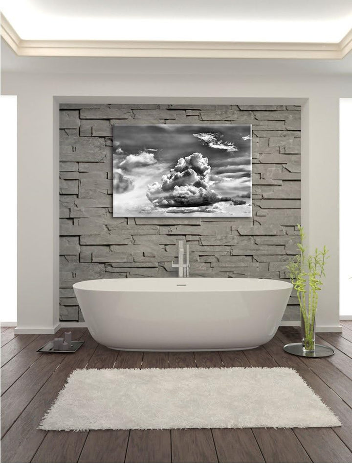 Pixxprint Monocrome, Wolkiger Himmel bedeckt Sonne, Format: 100x70 auf Leinwand, 100x70