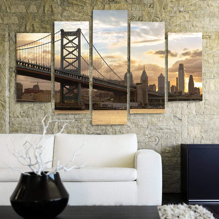 Feeby Frames, Leinwandbild Bilder Wand Bild - 5 Teile - Wandbilder Kunstdruck 200x100 cm, Typ A