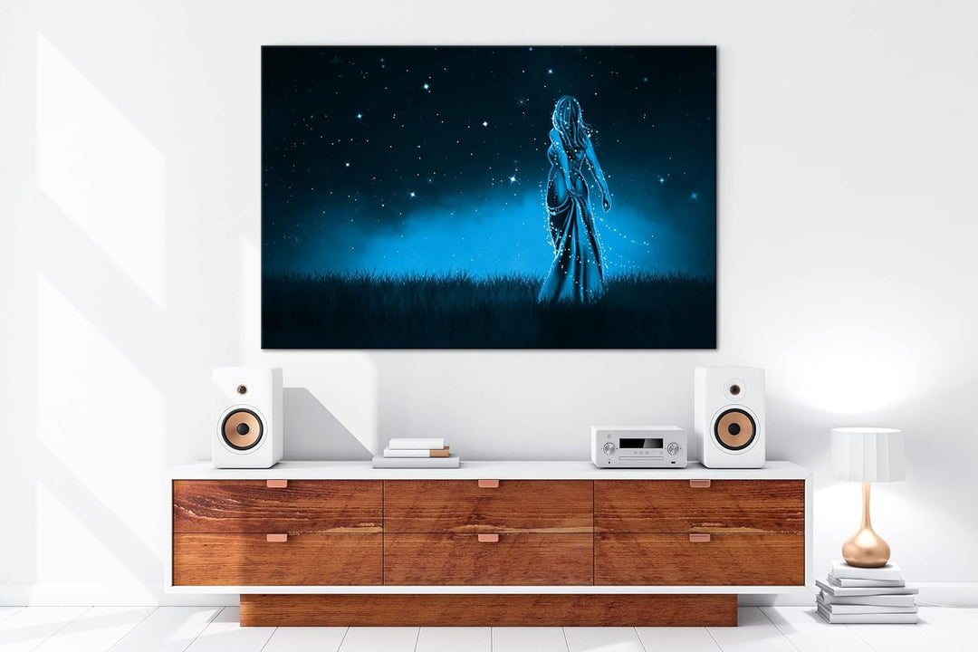 deyoli Dark Sternen Dame Illustration Format 80x60 Effekt: Monocrome Blau als Leinwandbild, Motiv fe