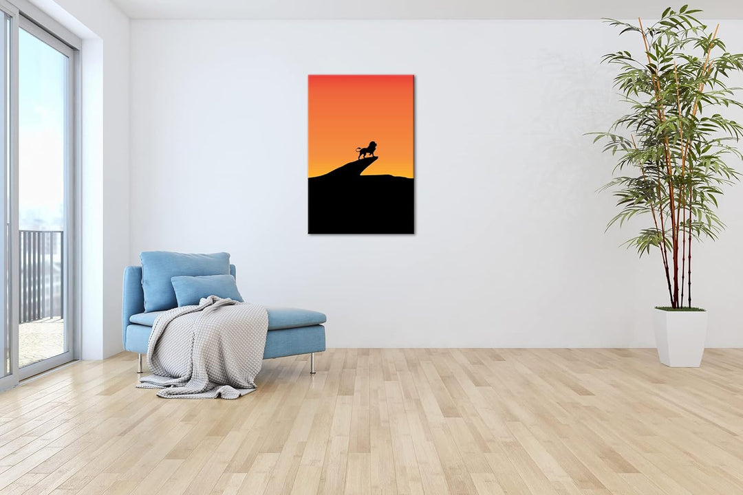 deyoli Löwe auf steinernen Felsen Format: 80x60 als Leinwandbild, Motiv fertig gerahmt auf Echtholzr
