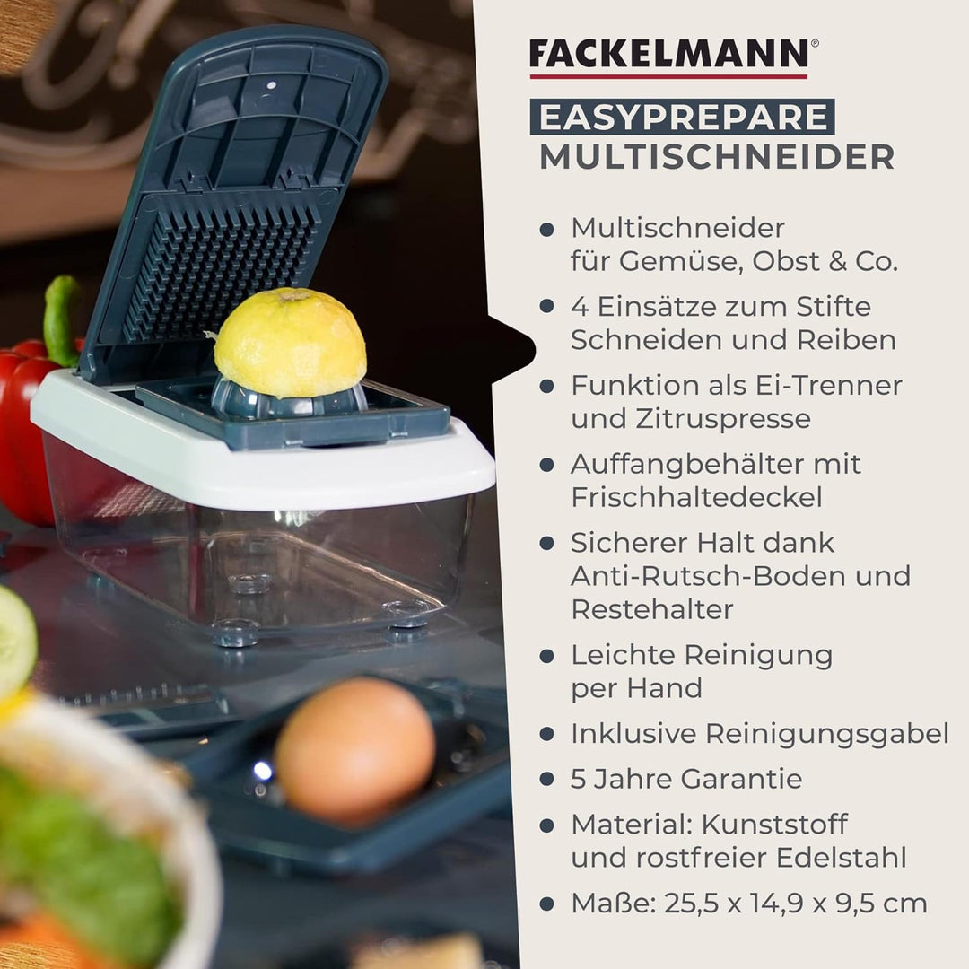 FACKELMANN Multi-Schneider #easyprepare, hochwertiger Multizerkleinerer, Gemüsezerkleinerer mit 11 v