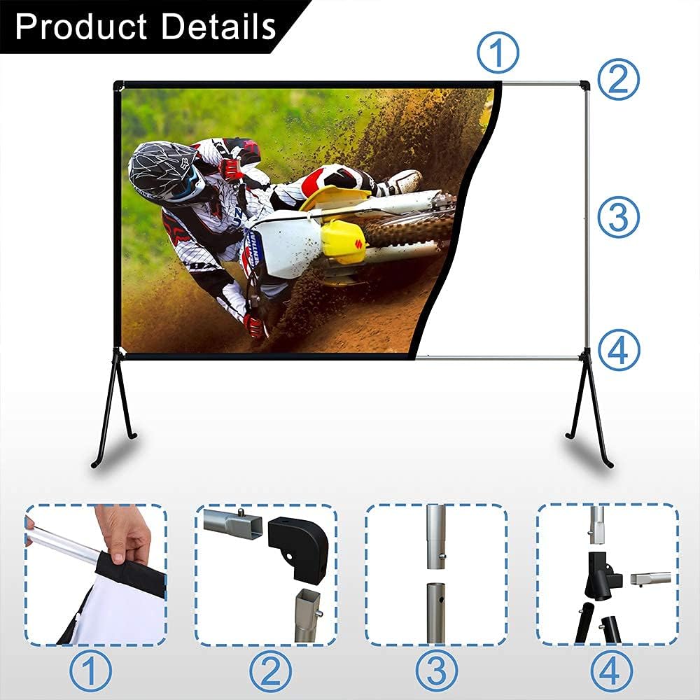 Beamer leinwand(150 "), Projektion Leinwand mit Ständer 16: 9 HD Faltbare Innen- / Aussenprojektion,