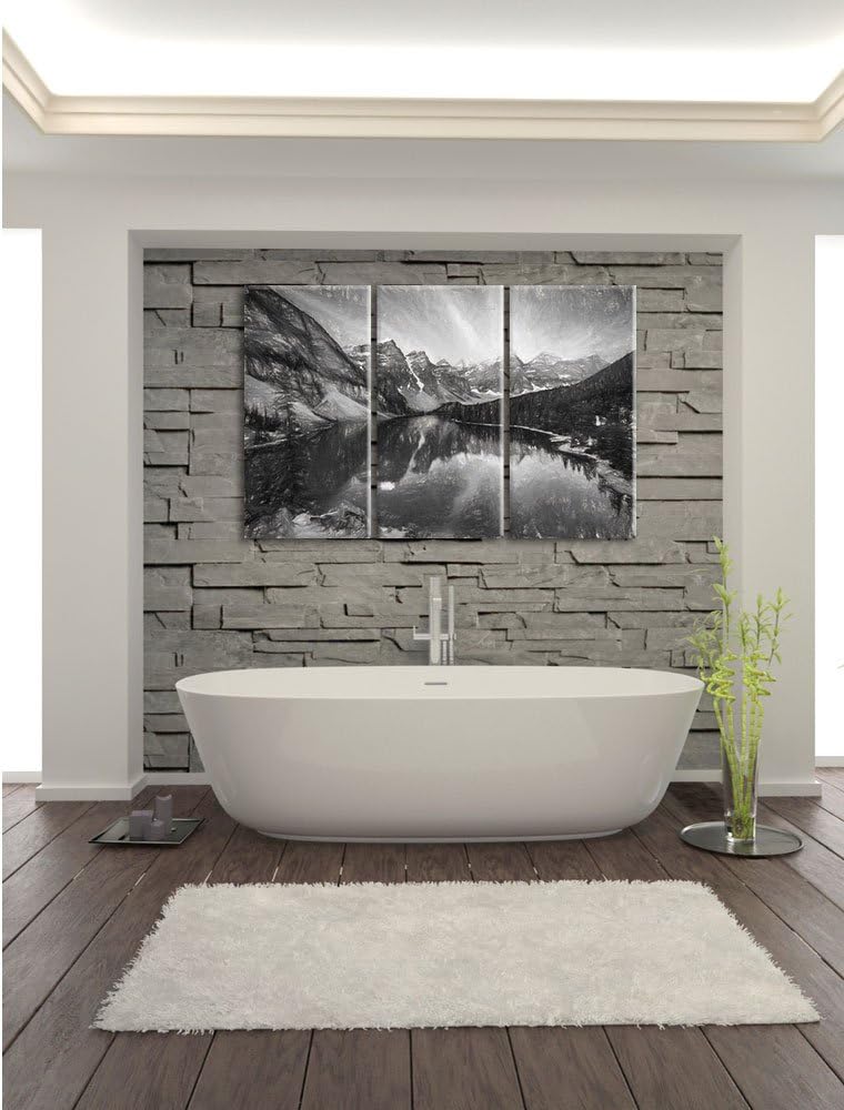 Pixxprint Bergsee als Leinwandbild/Grösse: 3 Teilig (120x80) cm/Wandbild/Kunstdruck/fertig bespannt