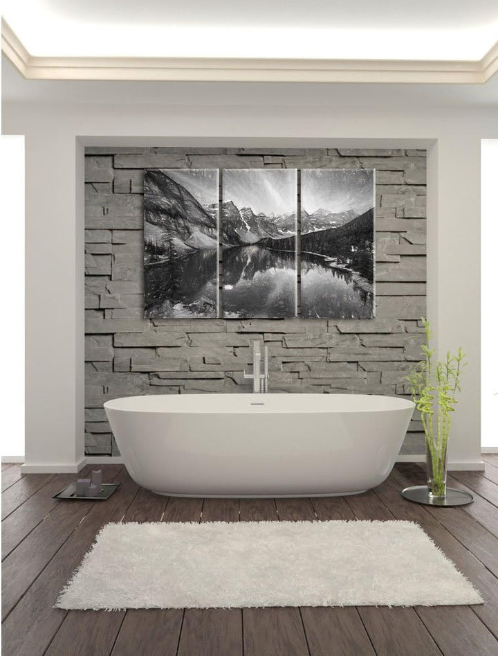 Pixxprint Bergsee als Leinwandbild/Grösse: 3 Teilig (120x80) cm/Wandbild/Kunstdruck/fertig bespannt