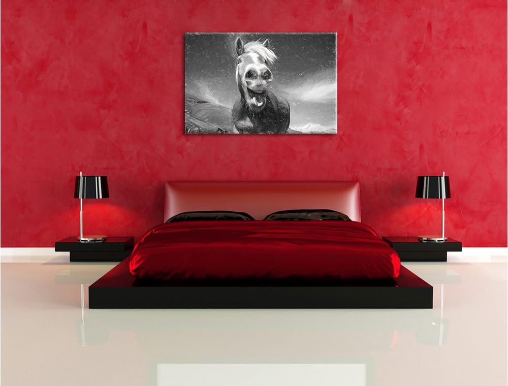 Pixxprint Lustiges Pferd in der Natur Kunst Kohle Effekt, Format: 100x70 auf Leinwand, XXL riesige B