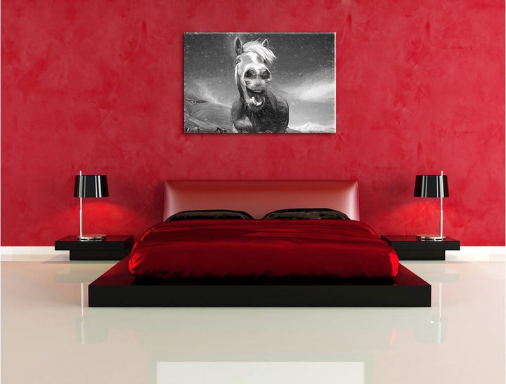 Pixxprint Lustiges Pferd in der Natur Kunst Kohle Effekt, Format: 100x70 auf Leinwand, XXL riesige B