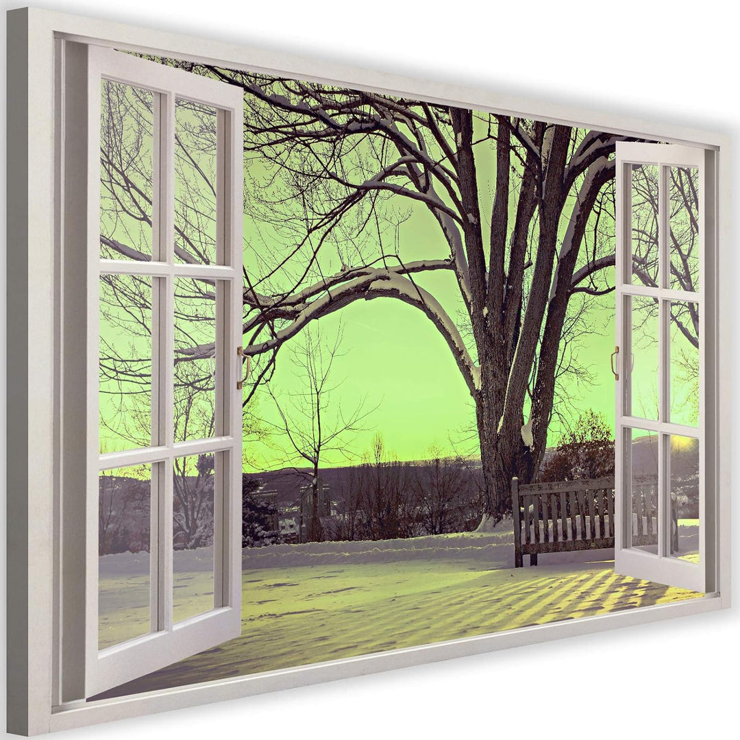 Feeby Bild auf Vlies Leinwand Eine Bank Unter Dem Baum Park Winter 90x60 cm Kunstdruck Modern Wandbi