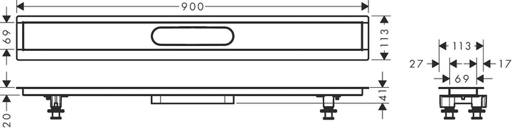 hansgrohe Installationsset 900mm RainDrain für hansgrohe Duschrinnen Fertigsets (RainDrain Rock und