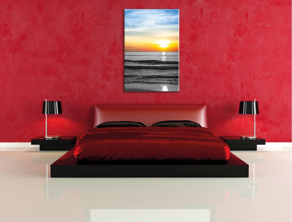 Pixxprint Malibu Beach Sunrise Water Sand als Leinwandbild/Grösse: 120x80 cm/Wandbild/Kunstdruck/fer