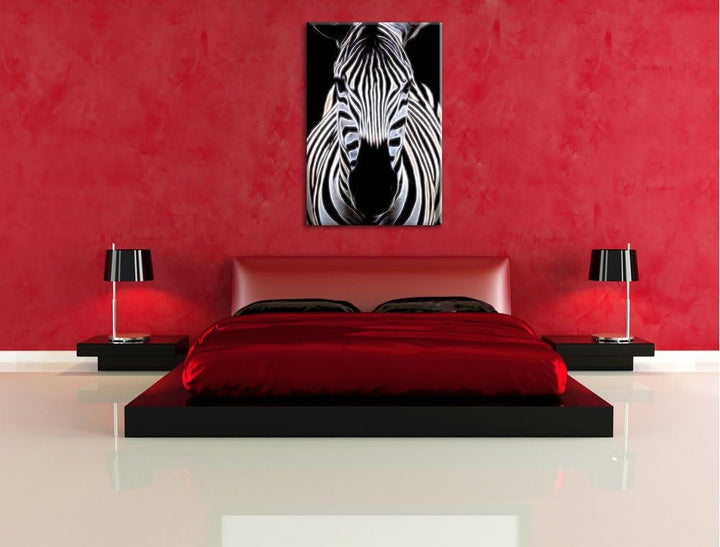 Dark Zebra Porträt Deluxe Format: 100x70 cm auf Leinwand, XXL riesige Bilder fertig gerahmt mit Keil