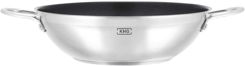 KHG Pfanne Servierpfanne 28 cm Induktion Antihaft | 7 cm hoher Rand, 2,8 Liter Volumen, Edelstahl 2-