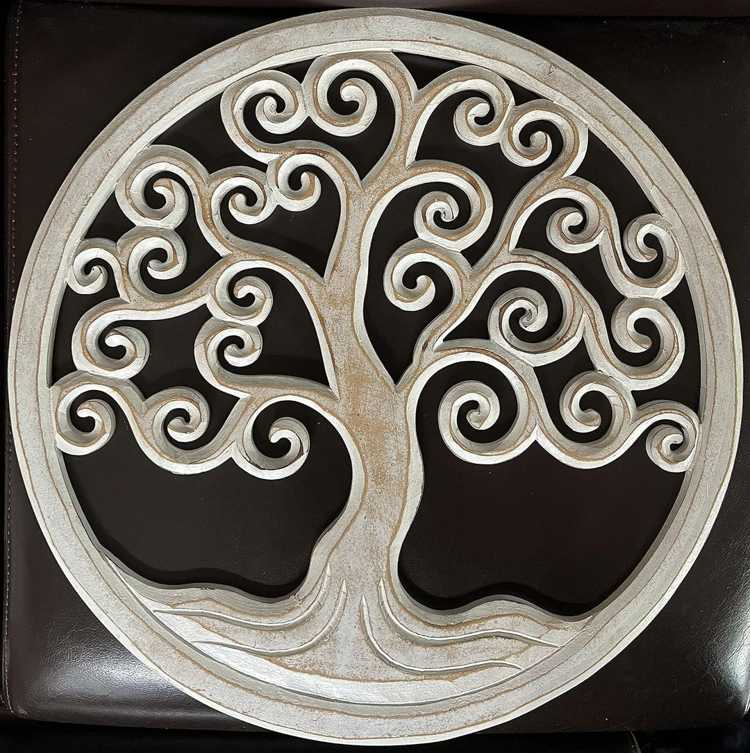 Trintura Wandbild Baum des Lebens Mandala Pohon Ulir 60cm (white) Lebensbaum Geschenkidee Wanddeko W