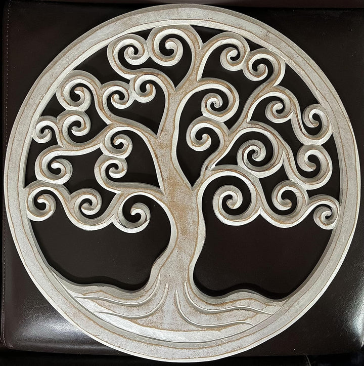 Trintura Wandbild Baum des Lebens Mandala Pohon Ulir 60cm (white) Lebensbaum Geschenkidee Wanddeko W