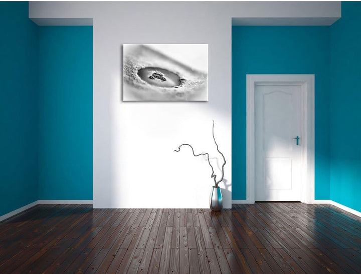 Pixxprint Wassertropfen im Schaum / 100x70cm Leinwandbild bespannt auf Holzrahmen/Wandbild Kunstdruc