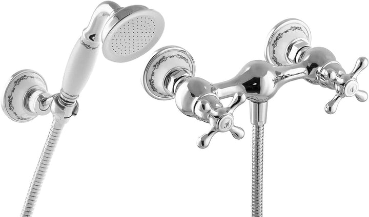 PaulGurkes Nostalgie Dusch Set mit Brause Retro Duscharmatur Mischbatterie Landhausstil Keramik Anti