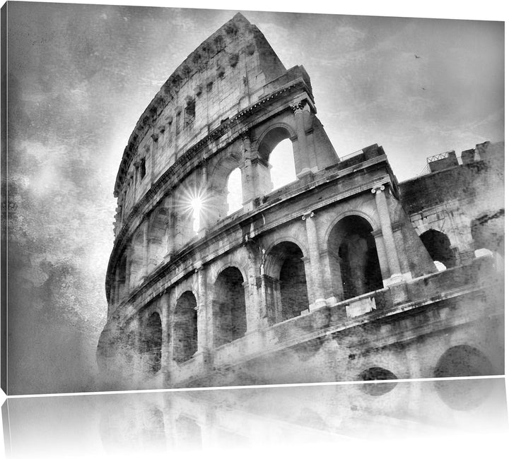 Monocrome, Kolosseum Rom, Format: 100x70 auf Leinwand, XXL riesige Bilder fertig gerahmt mit Keilrah