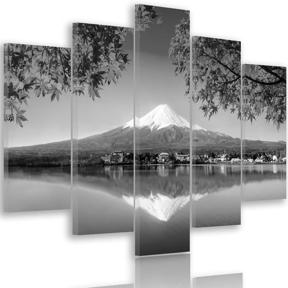 Bilder Landschaft 100x70 cm - Leinwandbild - 5 Teilig - Kunstdruck Berg See grau Leinwandbild 100x70