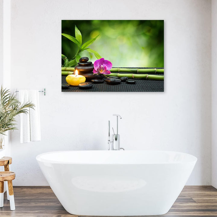 Feeby Vlies Leinwandbild XXL Bambus Spa Steine Zen 120x80 cm Wandbild Kunst Bilder Schlafzimmer Deko