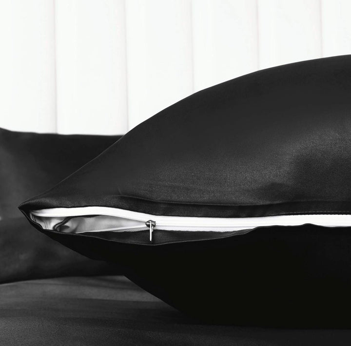 Damier Bettwäsche 200x200cm Schwarz Satin Bettwäsche Set 3 Teilig Einfarbig Hochwertiges Satin Decke