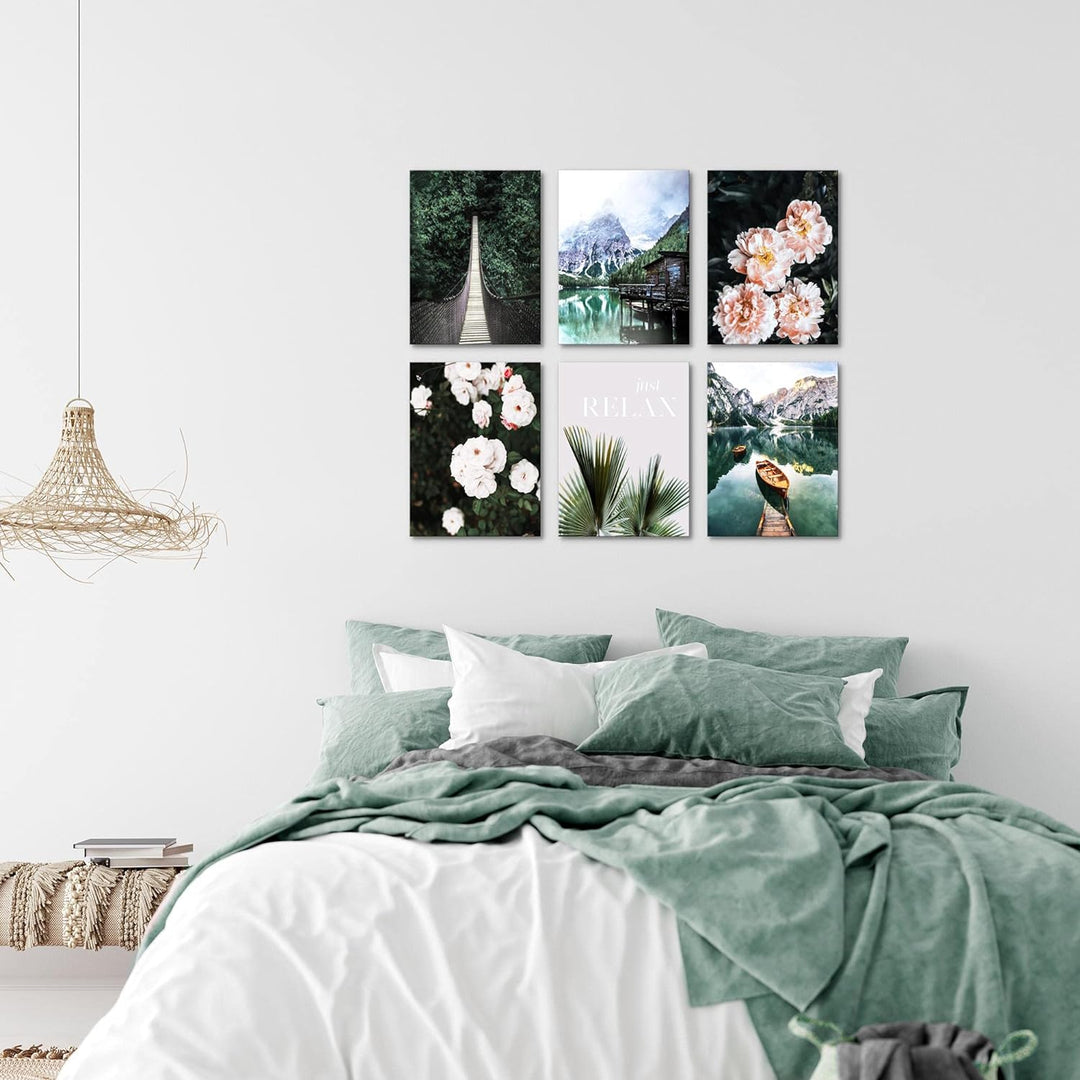 Novart Set Wandbilder - KEIN EXTRA RAMEN BENÖTIGT - Wohnzimmer Schlafzimmer - Bilder Modern See Berg