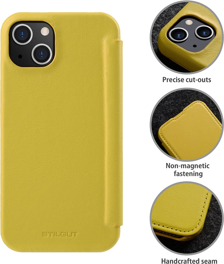 STILGUT Book Case kompatibel mit iPhone 13 (6.1“) Hülle aus italienischem Leder - Italian Collection