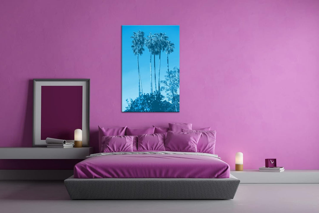 deyoli gigantische Tropische Palmen Format 100x70 Effekt: Monocrome Blau als Leinwandbild, Motiv fer