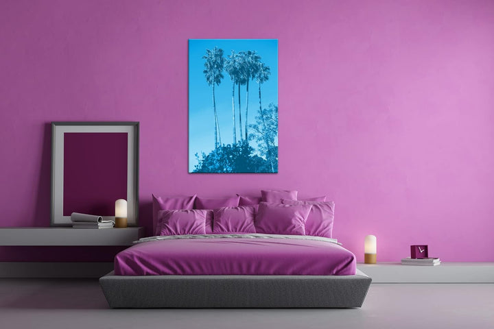 deyoli gigantische Tropische Palmen Format 100x70 Effekt: Monocrome Blau als Leinwandbild, Motiv fer