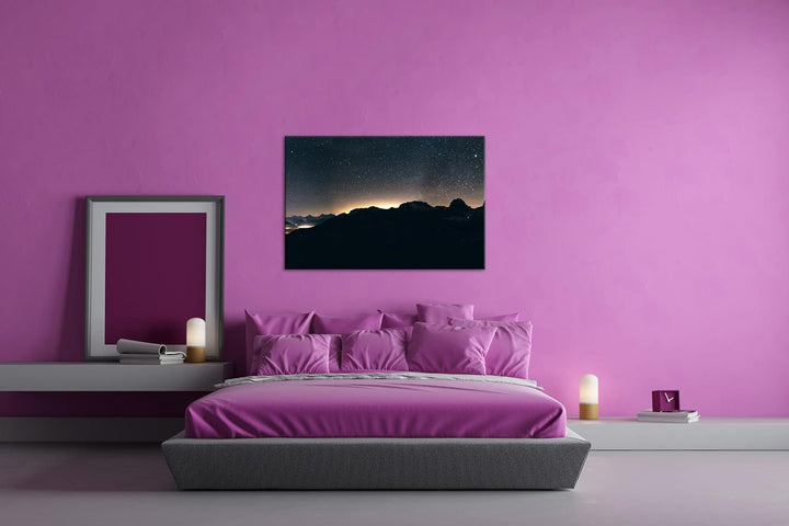 deyoli hellerleuchteter Nachthimmel Format: 100x70 als Leinwand, Motiv fertig gerahmt auf Echtholzra