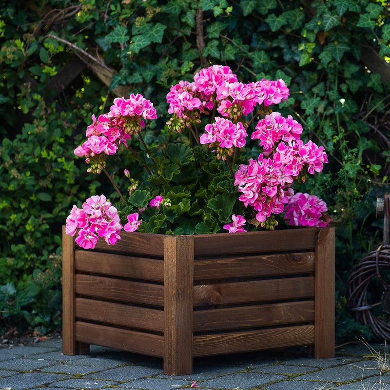 BOGATECO Pflanzkasten Pflanzkübel aus Holz | 30 x 38 cm | Dunkelbraun | Blumen-Topf Perfekt für Gart