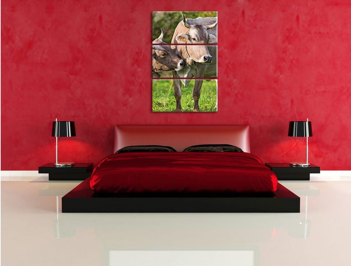 Pixxprint Kühe auf der Weide als Leinwandbild/Grösse: 3 Teilig (120x80 cm) cm/Wandbild/Kunstdruck/fe