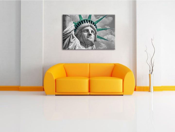 eindrucksvolle Freiheitsstatue schwarz/weiss Format: 100x70 auf Leinwand, XXL riesige Bilder fertig