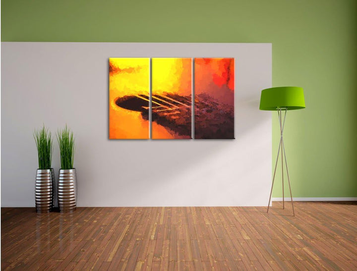 Pixxprint Gitarre als Leinwandbild/Grösse: 3 Teilig (120x80 cm) cm/Wandbild/Kunstdruck/fertig bespan