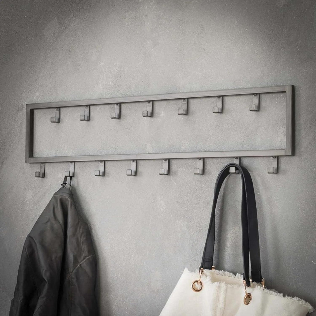 RINGO-Living Kleider Hakenleiste mit 15 Haken, Garderobe Haken Silber-matt, Jacken Garderobe für den