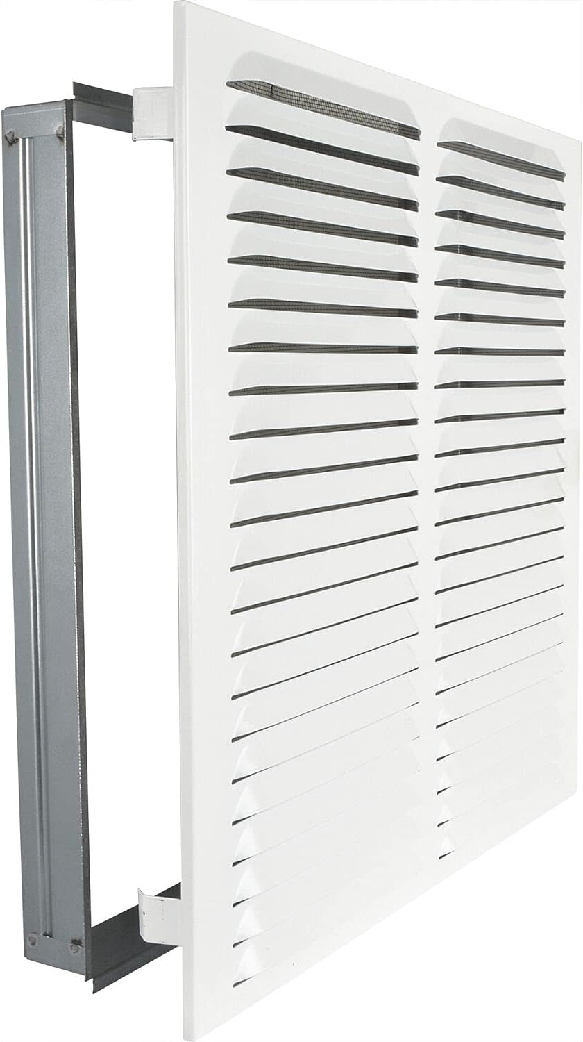 Upmann 56363 weiss Wetterschutzgitter eckig mit Einbaurahmen/Klemmfeder 430 x 440 mm, Stahl eckig mi