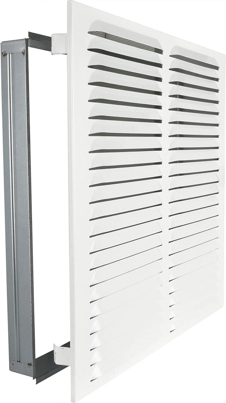 Upmann 56363 weiss Wetterschutzgitter eckig mit Einbaurahmen/Klemmfeder 430 x 440 mm, Stahl eckig mi