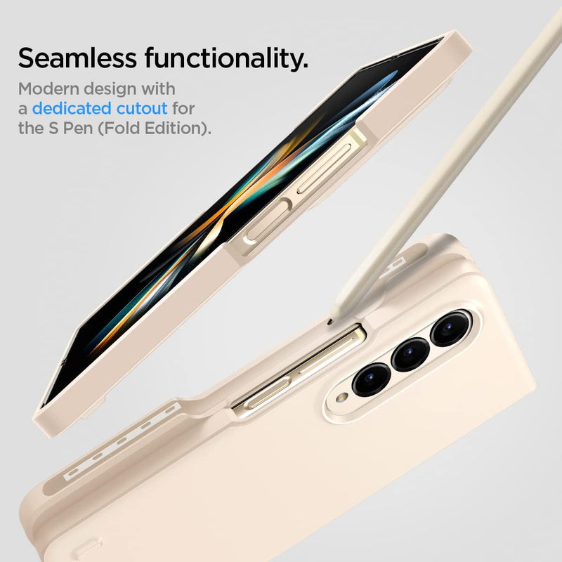 Spigen Thin Fit P Hülle Kompatibel mit Samsung Galaxy Z Fold 4 5G -Pearled Ivory (S Pen Nicht inklus