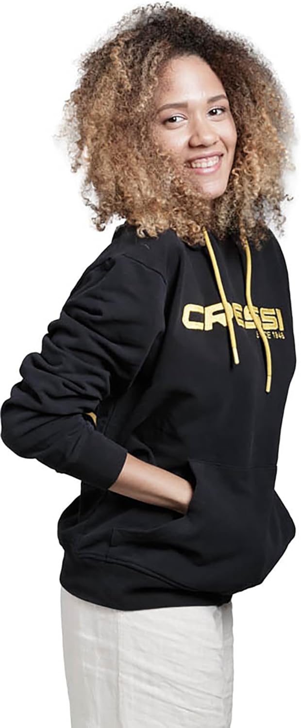 Cressi Hoodie Unisex - Sportliches Sweatshirt Kapuze mit Kordelzug, Schwarz/Gelb, Erwachsene Unisex