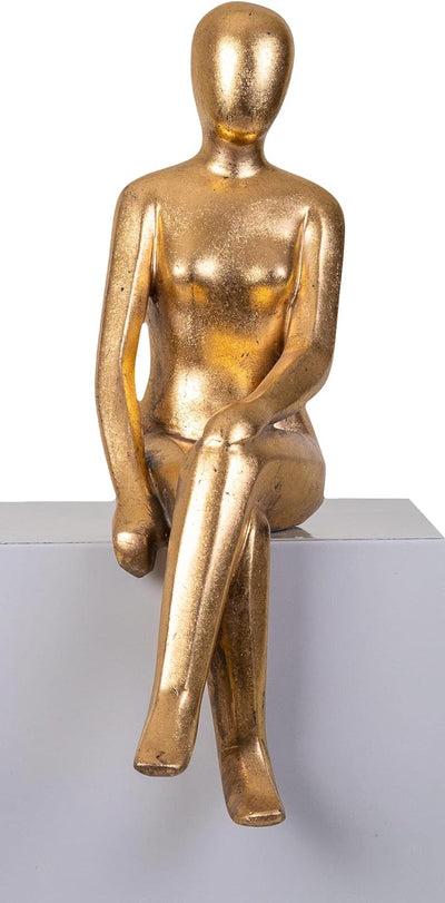 IDYL Moderne Skulptur Figur Sandsteinguss Sitting Women | goldfb. | 13x15x50 cm | Dekorationsfigur f