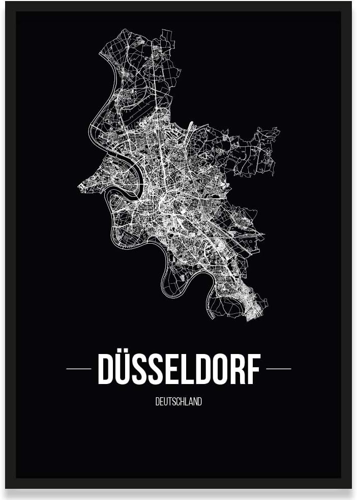 JUNIWORDS Stadtposter, Düsseldorf, Wähle eine Grösse, 21 x 30 cm, Poster mit Rahmen, Schrift B, Schw