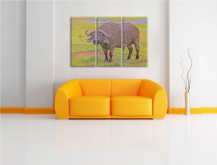 Schlamm verschmierter Kaffernbüffel NewArt 3-Teiler Leinwandbild 120x80 Bild auf Leinwand, XXL riesi