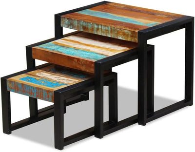 Festnight 3-TLG Satztisch Set | Holz Beistelltisch Sofatisch Kaffeetisch Wohnzimmer Tishch aus Recyc
