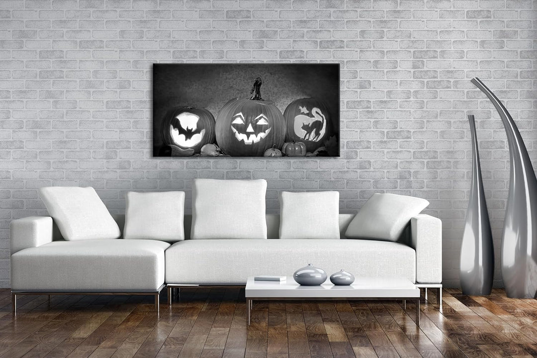 Halloween steht vor der Tür Panorama 60x30 cm Effekt: Schwarz/Weiss als Leinwandbild, Motiv fertig g