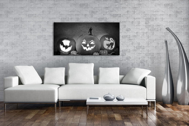 Halloween steht vor der Tür Panorama 60x30 cm Effekt: Schwarz/Weiss als Leinwandbild, Motiv fertig g