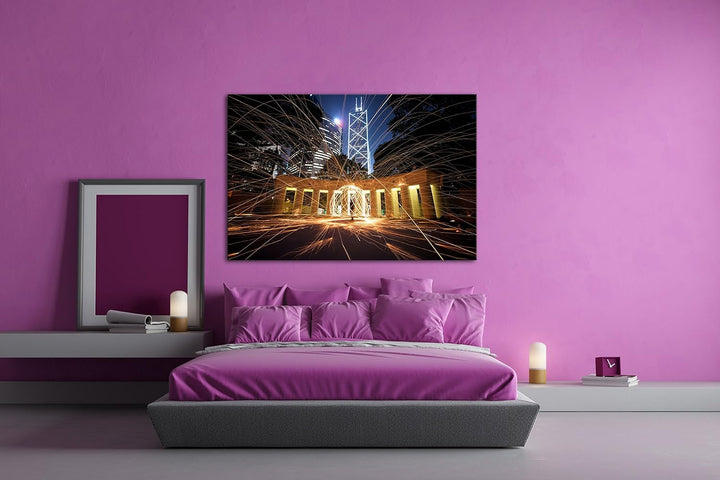 deyoli Feuerwerksspektakel in der Innenstadt von Hong Kong Format: 80x60 als Leinwand, Motiv fertig
